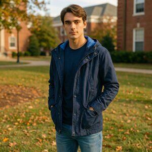 H&M Divided Mens Large Hooded Field Jacket Navy Utility Parka Tokyo Ginza 2000s